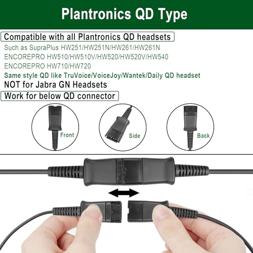 Weatwo U10P RJ9 Headset Adapter für Plantronics QD Headset Quick Connect Kabel Kompatibel mit Polycom VVX411 VVX410 VVX311 Avaya 1408 BT Converse ShoreTel NEC Aastra Mitel Nortel Festnetztelefone