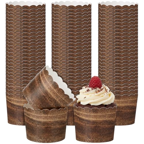Potchen 100 Pcs Wood Grain Cupcake Liners Brown Wood Cupcake