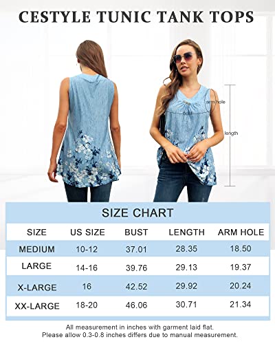 Cestyle Floral Tops For Women Blue, Women's Casual Wear Long Tank Top Elegant Sleeveless V Neck High Low Hem Patterned Comfort Maternity Tunics X-Large #TOP4