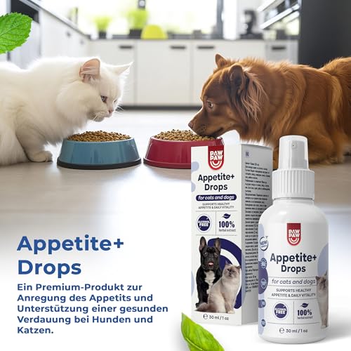 PAW2PAW Appetite Plus Spray für Hunde und Katzen Flüssiges Ergänzungsfuttermittel für Appetit und Verdauung Einfache Anwendung über Futter oder Wasser 30 ml (200+ Sprühstöße)