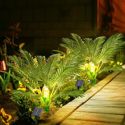 4 Pack Artificial Plants Outdoor with Solar Light 25' Prelit Christmas Tree with Spike Pathway Light...