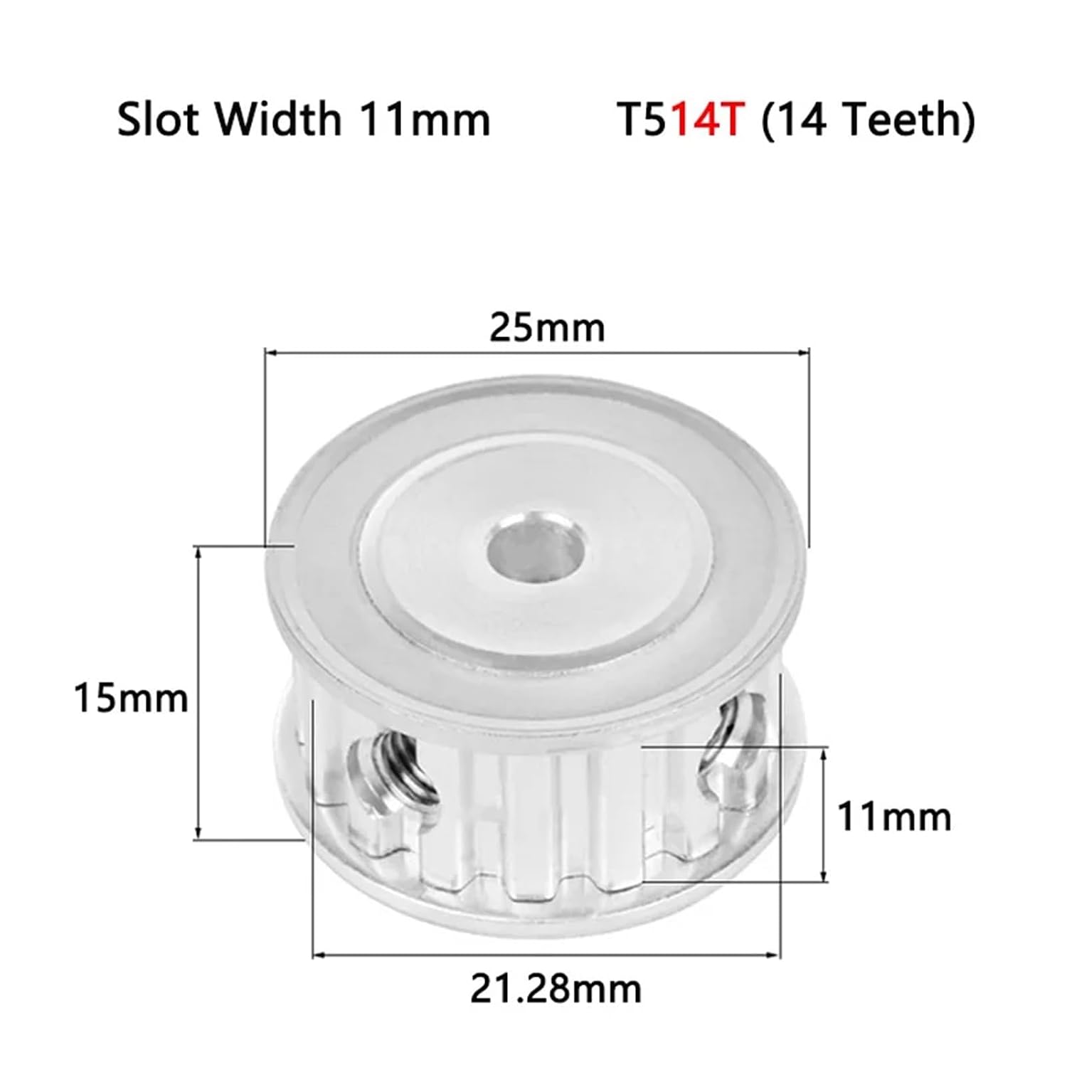 1Pcs 14T T5 Timing Pulley Bore 5 6 6.35 8 10 12mm for Width 10mm 15mm T5 Synchronous Belt 14 Teeth AF Type(Bore 5mm,16mm)