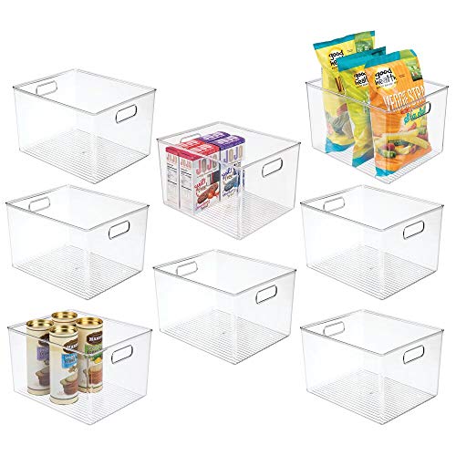 mDesign Plastic Storage Organizer Container Bin for Kitchen Organization in Pantry, Cabinet, Countertop Fridge, Refrigerator, and Freezer - Hold Food, Drink, or Snacks, Ligne Collection, 8 Pack, Clear