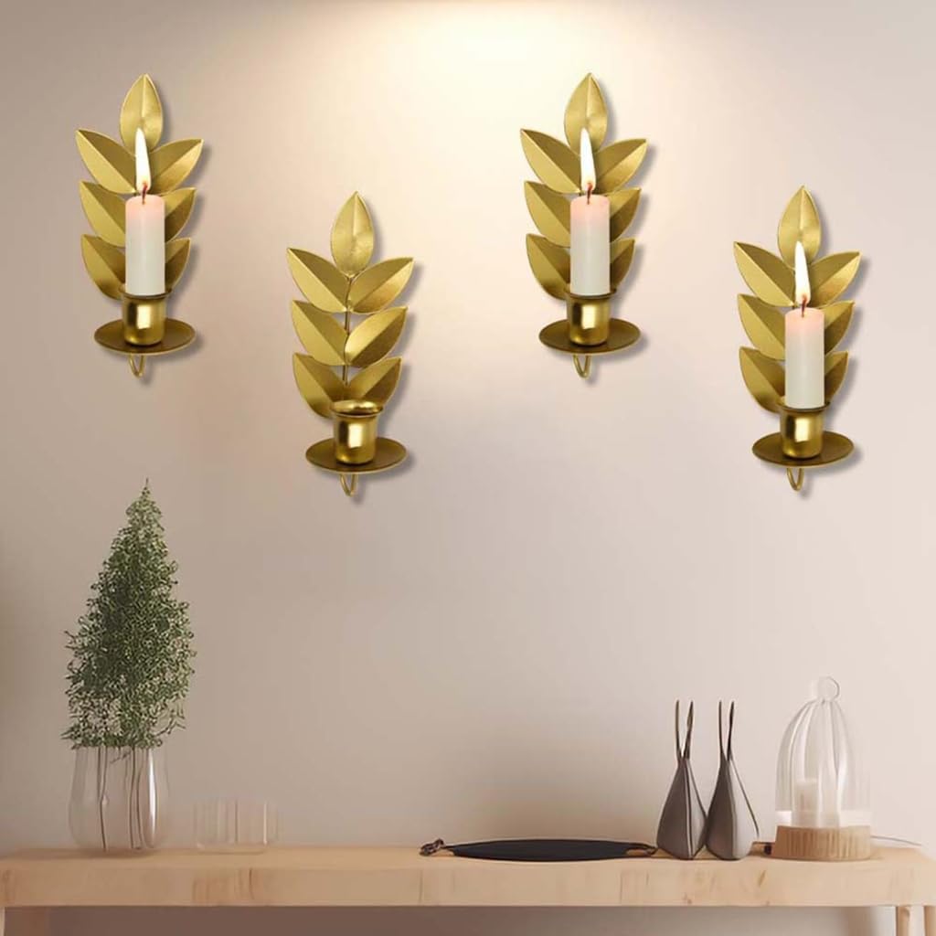 Stylish Metal Wall Sconce with Wheat Shape Designs Hanging Candle Holder Stand
