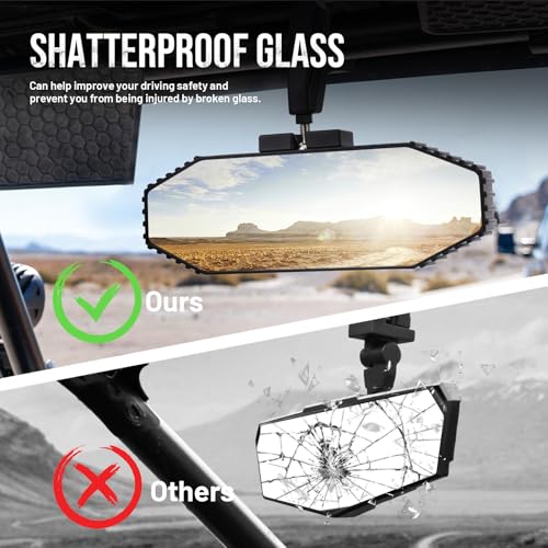 RKV86 UTV Rear View Mirror, Adjustable SXS Center Rearview Mirror, Universal Fit for 1.6"-2" Roll Bar Cage, Compatible with Polaris RZR, Pioneer, Talon, Can Am X3, Kawasaki, CFMOTO (Silver) — view 5