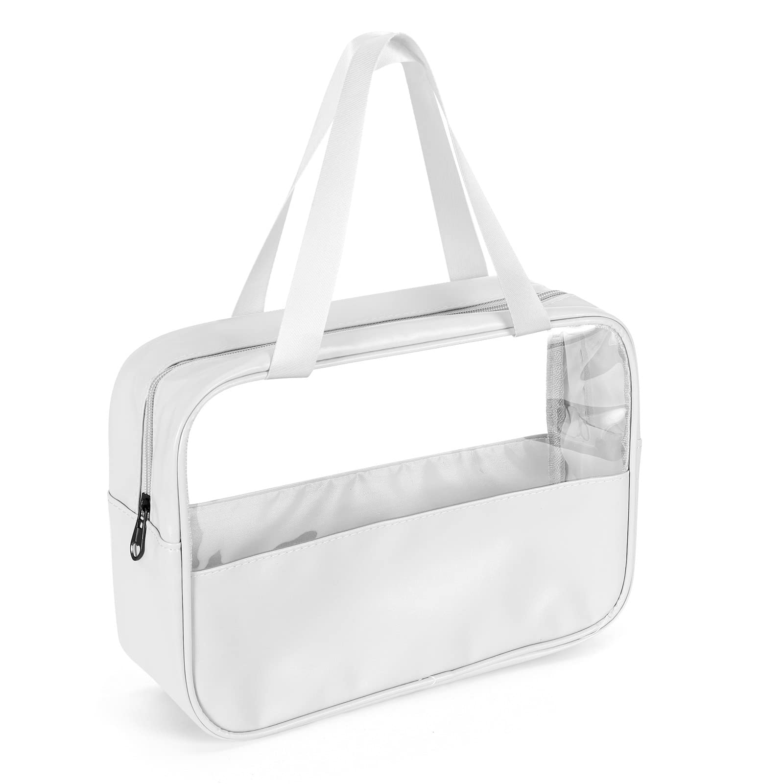 HUA ANGEL Clear Cosmetic Makeup Bag - Large PVC Toiletry Organizer Carry Pouch Thick Transparent Tote Bags for Traveling