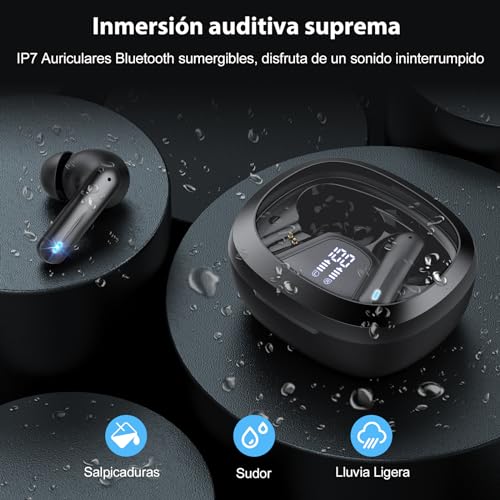 Auriculares-Inalambricos-Auriculares-Bluetooth-53-HiFi-Estereo-Cascos-Inalambricos-Bluetooth-IP7-Impermeable-36H-Pantalla-LED-Control-Tactil-Auriculares-con-Cancelacion-Ruido-ENC-Negro