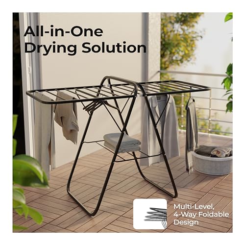 Image of Lifelong Heavy-Duty Cloth Dryer Stand | Foldable Laundry Rack with Sturdy Iron Frame | Anti-Skid Floor Protection | Compact Storage Design | For Clothes, Towels & Linen Drying Indoors or Outdoors