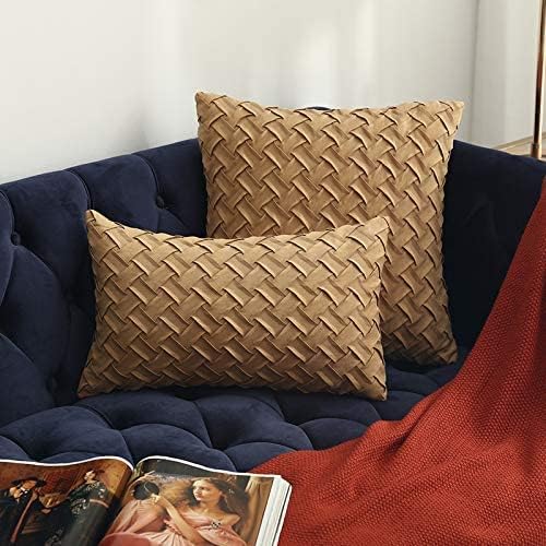 Set of 2 Car Backrest Hand Woven Suede Cushion, Living Room Sofa Pillow Covers Throw Pillow Covers (18x18 Pack of 2, Champagne)