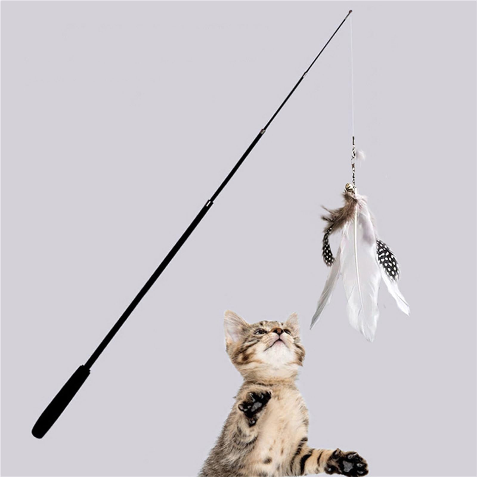 Canne a Peche Chat Tige Extra Longue résistante aux Rayures, Jouets for Chats en Plumes for soulager l'ennui pour l'Ennui(White)