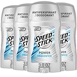 Speed Stick Power Antiperspirant Deodorant for Men, 72 HR Sweat & Odor Protection, Unscented, 3.0 oz Stick (4 Pack)