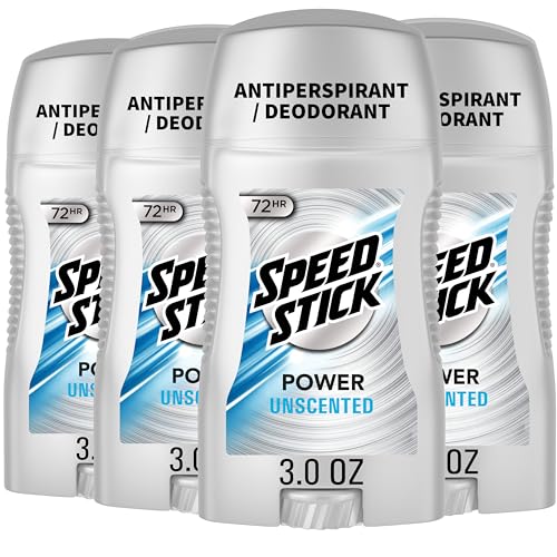 Speed Stick Power Antiperspirant Deodorant for Men, 72 HR Sweat & Odor Protection, Unscented, 3.0 oz Stick (4 Pack)