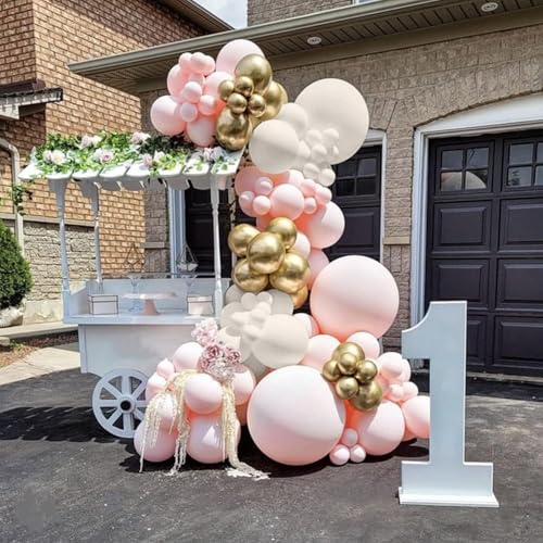 Image of Pink Beige Gold Balloon Garland Arch Kit, 109 Pieces Blush Pastel Pink Peach Pink Gold Beige White Sand Latex Balloon Garland Kit for Girls Women Birthday Baby Bridal Shower Wedding Party Decorations