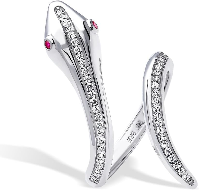 BERRICLE Sterling Silver Snake Cubic Zirconia CZ Fashion Ring for Women, Rhodium Plated Size 4-10