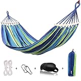 HappyGo Camping Hammock Canvas Fabric Hammock 550lbs with Anti Roll Balance Bar and Tree Strap Cotto