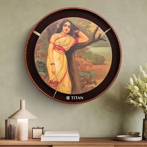 Image of Titan Raja Ravi Verma Series Ahalya Wall Clock with Embossed Dial & Silent Sweep, Model W0095PA02 | 31.7 cm x 31.7 cm x 4.7 cm