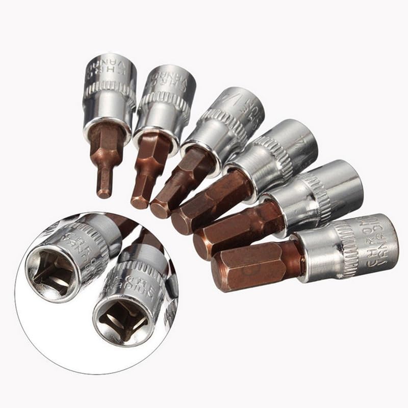 6-Piece 1/4-Inch Drive Metric Hex Bit Socket Set - Sizes HW3 To HW8 For Factory & Repair Shop Use