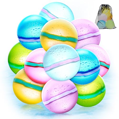 【12 Pack】Magnetic Reusable Water Balloons Fast Refillable for Kids Outdoor Activities, latex-free Kids Pool Beach Bath Toys, Self-Sealing Water Bomb Quick Fill for Summer Games