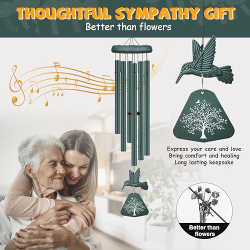 Image of Sympathy Wind Chimes for Outside Deep Tone, Memorial Wind Chimes for Loss of Loved One Prime, Bereavement Condolence Remembrance Funeral Gifts for Grieving Friends Loss of Mother Father