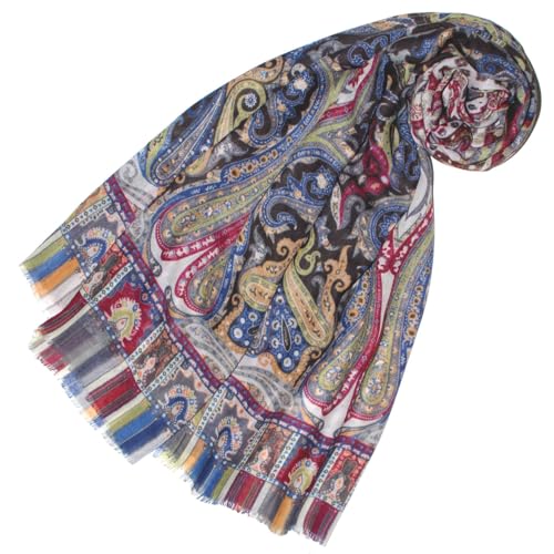 Lorenzo Cana - Damski szal Pashmina z miękkiej wełny Merino Lamb Paisley wzór kolorowy wielobarwny 70 cm x 180 cm wełniany szal 78668, kolorowy, 70 x 180 cm