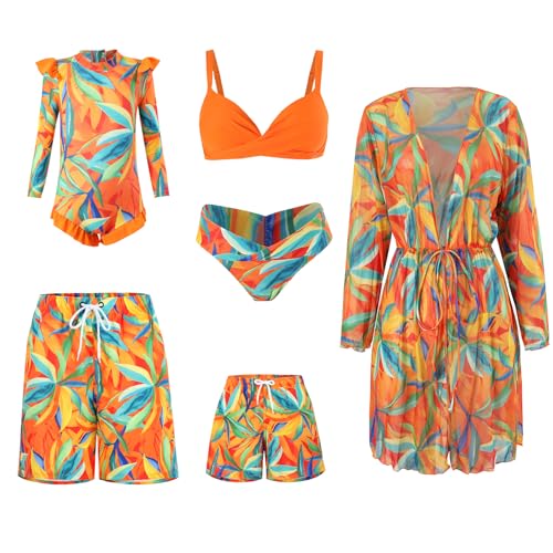 Family Matching Swimsuit Set Mommy and Me High Waisted Swimsuit Two Piece V Neck Girls Bikini Beach Bathing Suit