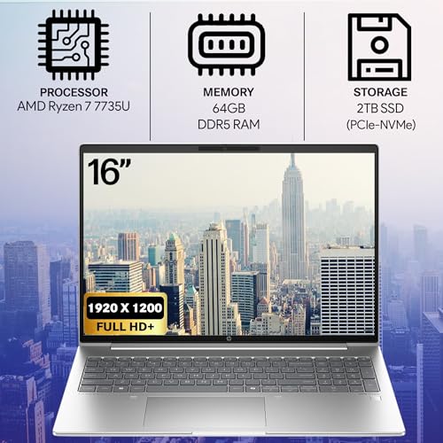 Image of HP ProBook 465 460 G11 Business Laptop 16 inch FHD+ Display, AMD Ryzen 7 7735U, 64GB DDR5 RAM, 2TB NVMe, Wi-Fi 6E, RJ-45, Webcam, Backlit Keyboard, Win 11 Pro - Pike Silver Aluminum