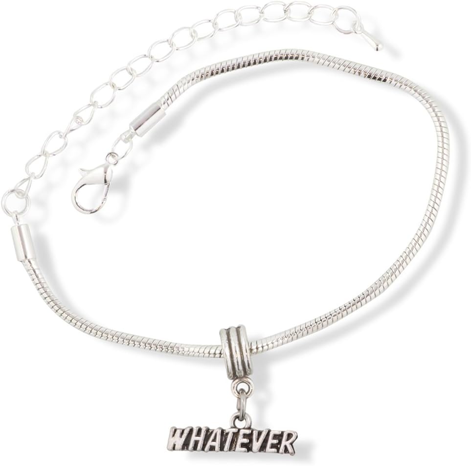 Whatever Text Snake Chain Charm Bracelet