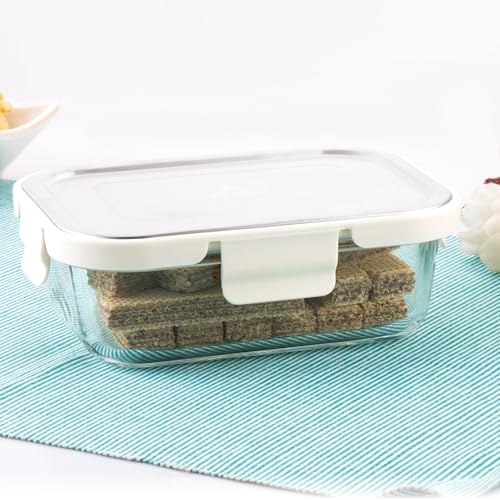 Image of ATTRO Glassox Borosilicate Rectangular Glass Lunch Box with Stainless Steel Lid Food Storage Container Microwave & Freezer Safe BPA-Free Food-Grade 640ml