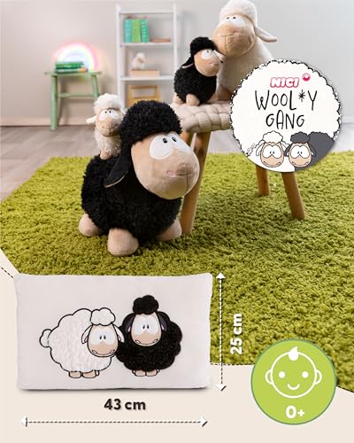 NICI Kuschelkissen Wool*y Gang Green 43 x 25cm, Weiches Plüsch, Flauschiges Kuscheltierkissen mit Schafen für Mädchen, Jungen & Babys, Rechteckiges Stofftierkissen - 49682