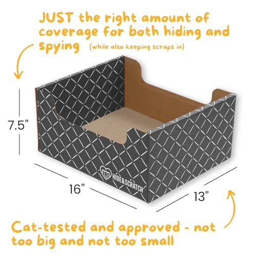 Hide & Scratch Cardboard Cat Scratcher Box & Bed - Dark Grey Diamond | Double-Sided Corrugated Pad for Indoor Cats | Refillable Scratching Board Toy for Play & Furniture Protection - Image 6