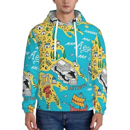 Sweat à capuche homme carte de la Grèce pull bleu