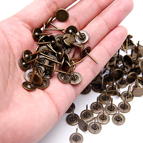 image for Piutouyar 17mm / 0.67 Inch Flat Head Thumb Tacks, Bronze Vintage Style