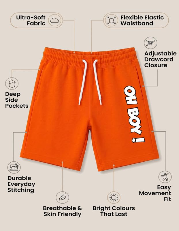 Image of Nusyl Solid & Printed Cotton Blend Shorts for Boys | Comfortable Casual Shorts | Soft Breathable Fabric with Elastic Waistband | Relaxed Fit | 2-16 Years | Multiple Colors