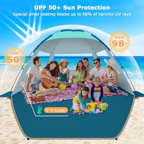 COMMOUDS Beach Tent Sun Shelter para 3/4/6/8 personas, carpa ligera con protección UV UPF 50+, fácil de montar y transportar miniatura 3