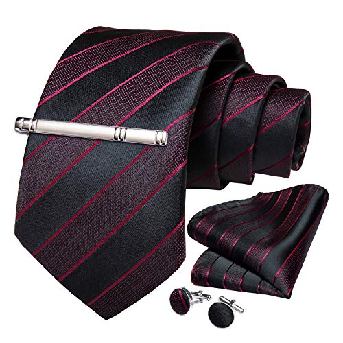Image of DiBanGu Mens Striped Tie Silk Woven Necktie and Pocket Square Cufflinks Tie Clip Set Wedding Business Formal Gift Tie for Men