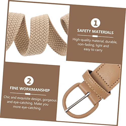 Elastic Woven Waist Belt with Buckle Chic Stretch Fabric Band for Women and Men Stylish Waistband for Dresses Jeans Casual and Formal Wear Beige3