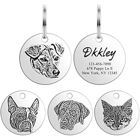 YEHANTI Custom Pet Portrait Dog Tags, Stainless Steel Personalized Dog ID Tag, Name Tag for Dog Cat Collar Unique Pet ID Tag Pet Gifts, Silver Cover