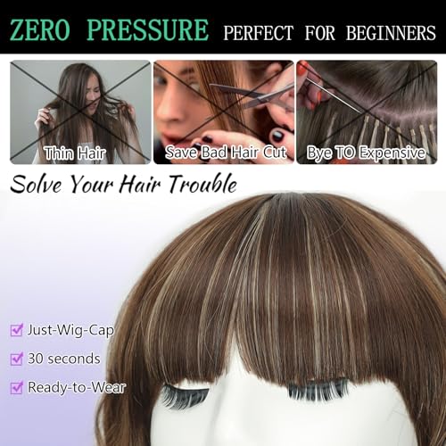 Image of AISI HAIR Curly Bob Wig with Bangs Short Wavy Soft Copper Brown Wigs for Women Bob Style Synthetic Heat Resistant Bob Wigs
