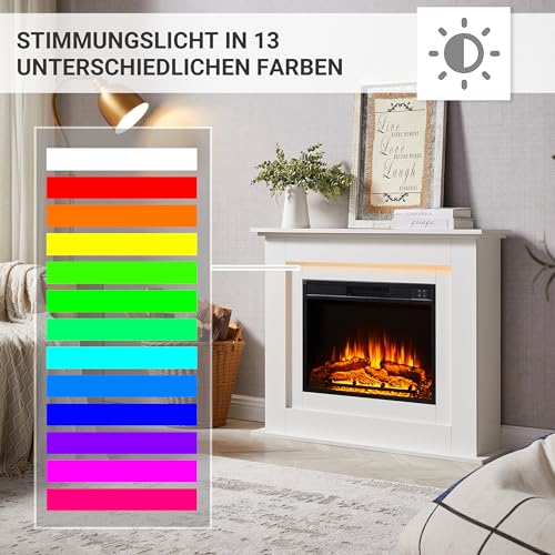 BALDERIA Finn - Elektrokamin mit Heizung in Weiß mit Kaminsims, 3D Flammeneffekt