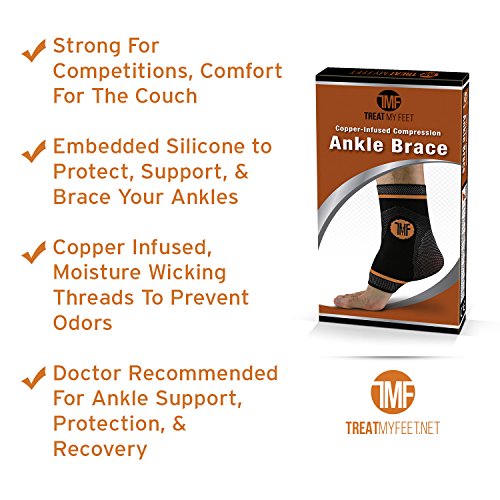 Ankle Compression Brace with Silicone Ankle Support and Copper. Plantar Fasciitis, Foot, & Achilles Tendon Pain Relief. Prevent and Support Ankle Injuries & Soreness - L