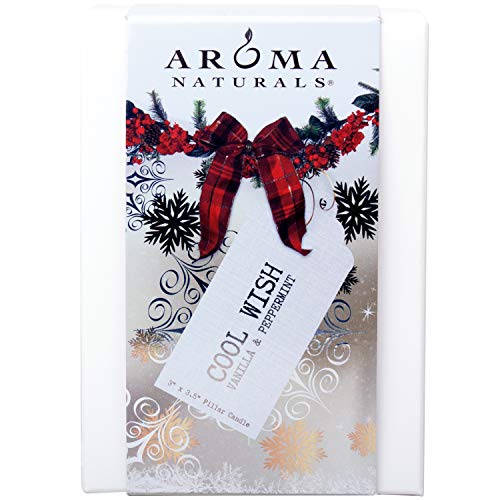 Aroma Naturals Holiday Essential Oil Vanilla & Peppermint Scented Pillar Candle, Cool Wish, 3 Inch X 3.5 Inch #TOP1