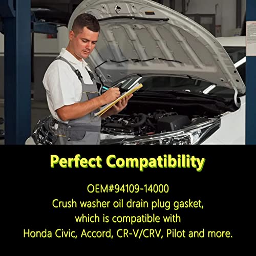Image of 50PCS Oil Drain Plug Gasket,14mm Aluminum Engine Oil Plug Washer with Lasting Sealing,OEM#94109-14000 Crush Washer Oil Drain Plug Compatible with Honda Civic CRX Acura CL MDX