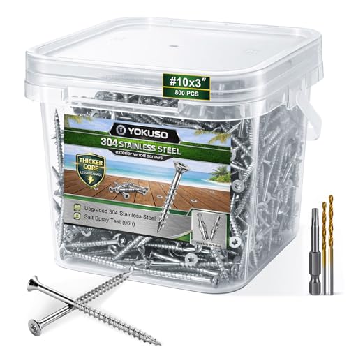 Image of #10 x 3 Stainless Steel Wood Screws - 304 Stainless Steel Exterior Deck Screws (800 PCS), Corrosion & Rust Resistant, T25 Torx Flat Head for Outdoor Wood,Fence & Marine (3 Driver Bits Included)