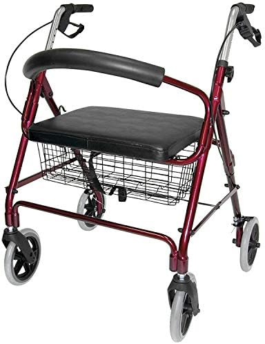 DMI Rollator Walker with Extra Wide Seat and Backrest, FSA HSA Eligible, Adjustable Handle Height, Removable Storage Basket, Burgundy