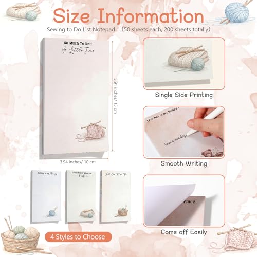 Image of Tinlade 200 Sheet 4 Styles Knitting Gifts to Do List Notepad Gift Knitting Enthusiast Checklist Handy Birthday Appreciation Supplies for Women Crafters Mother Teacher Memos Reminders Supply, 4'' x 6''