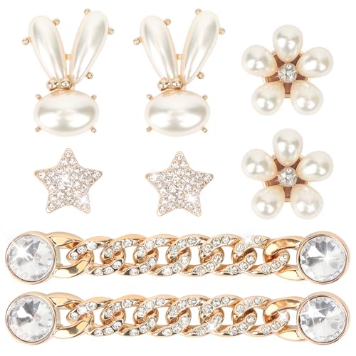 OWill 8 Stück Shoe Charms für Crocs - Gold Emaille Schmuckherstellung Anstecker Glitzer Schuhanstecker für Kinder, Jugendliche, Erwachsene - Schuh Charms Set