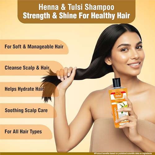 Image of Multani Naturals Henna & Tulsi Shampoo 270 ml + Conditioner 270 ml Combo | Ayurvedic Hair Care for Silkier, Fuller-Looking Hair | Helps Control Frizz & Dandruff | SLS & Paraben Free | Dermatologically Tested