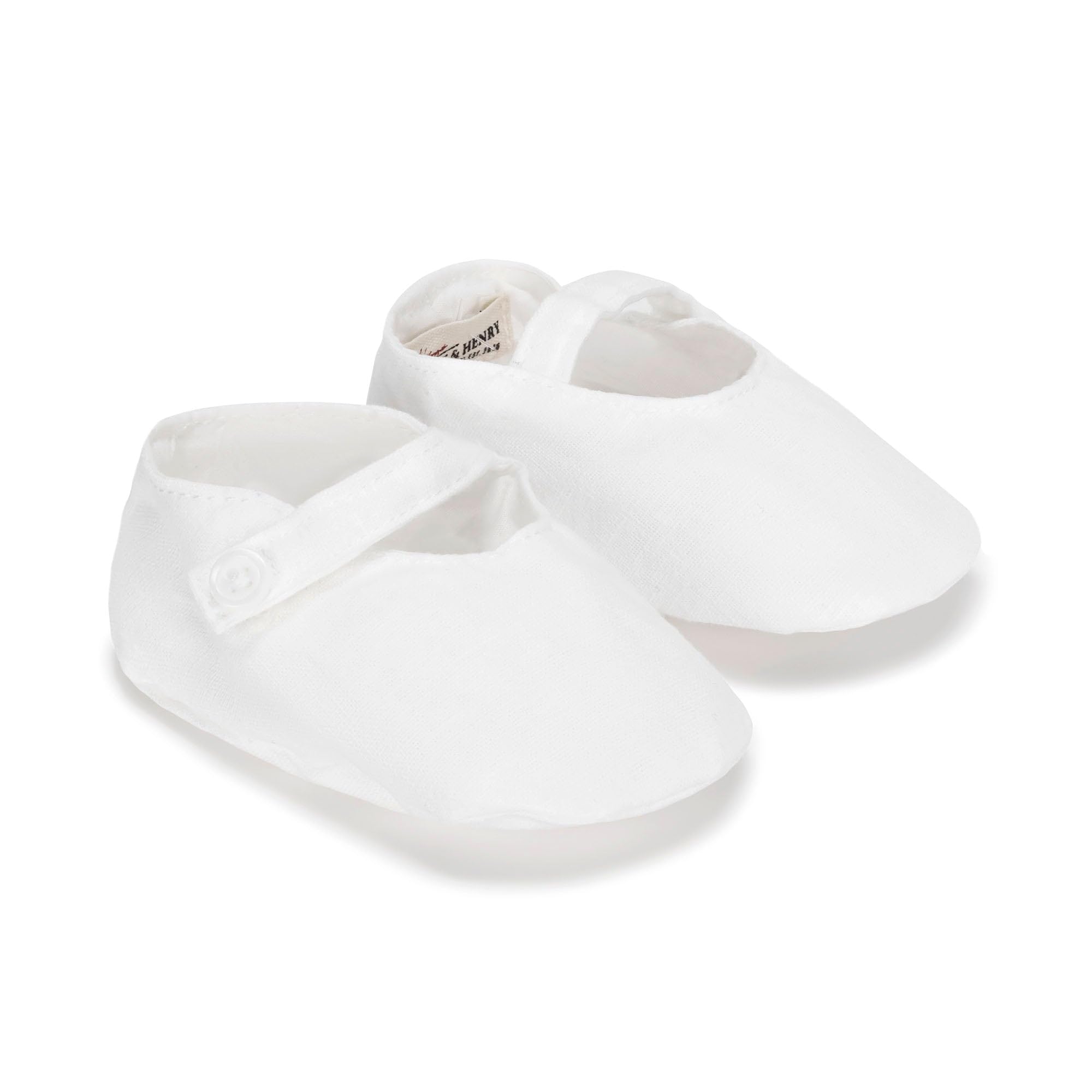 Hope & Henry Baby Baby Linen Button Strap Soft Shoe, 3-6 Months, Soft White Linen Strap