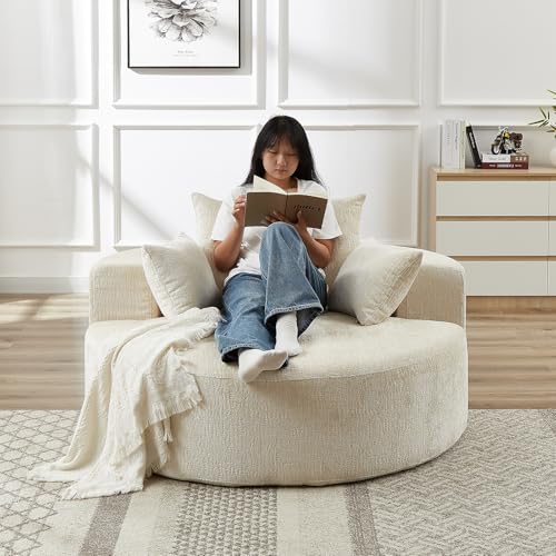 Sillón Chenille Redondo Beige Plegable miniatura 3