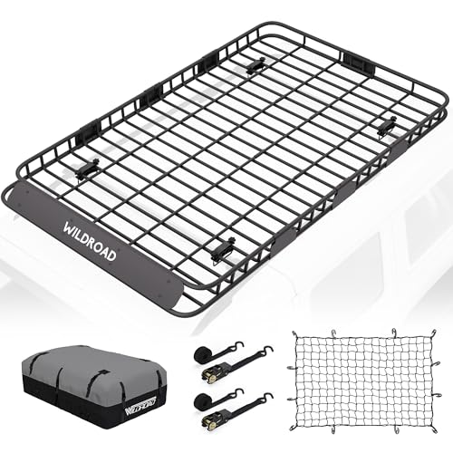 Image of WILDROAD Rooftop Cargo Carrier Combo Roof Rack Cargo Basket 84 inch x 50 inch x 4 inch